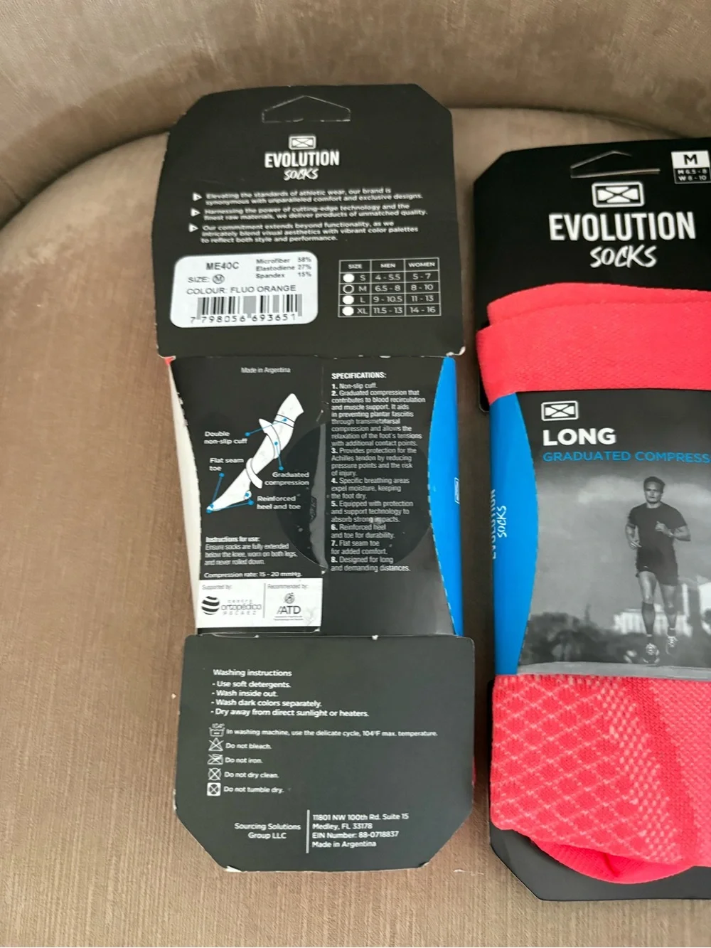 Evolution Socks Long Graduated Compression Sz Medium Fluo Orange Workout Set 2